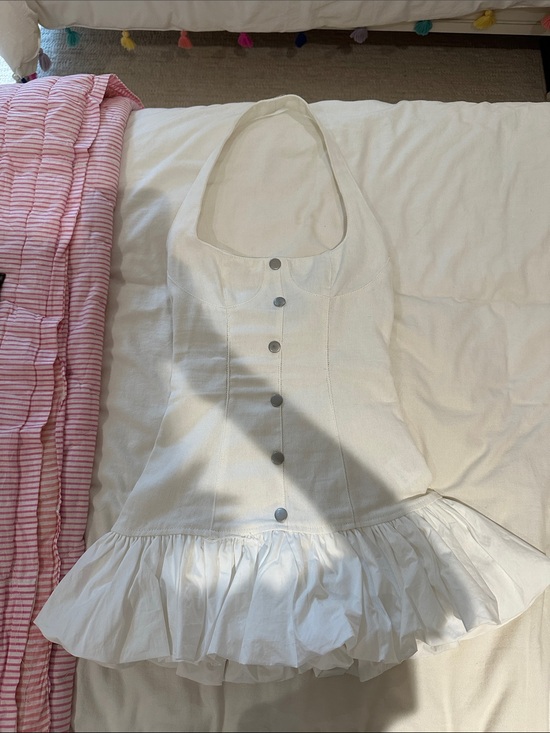 Peppermayo Dresses & Skirts - Peppermayo White Halter Mini Dress with Ruffle Hem